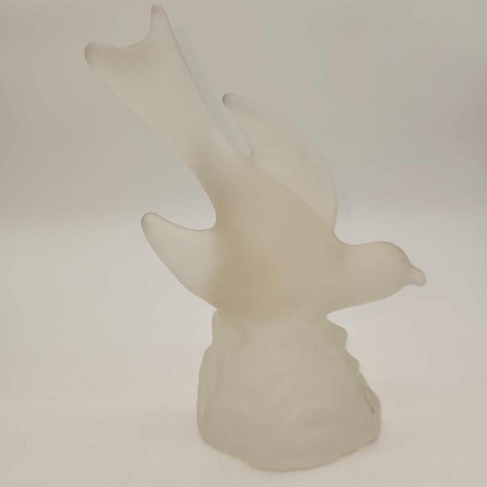 Vintage MCM Frosted L.E. Smith Satin Clear Glass Bird In Flight Molded Figurine - Picture 5 of 7